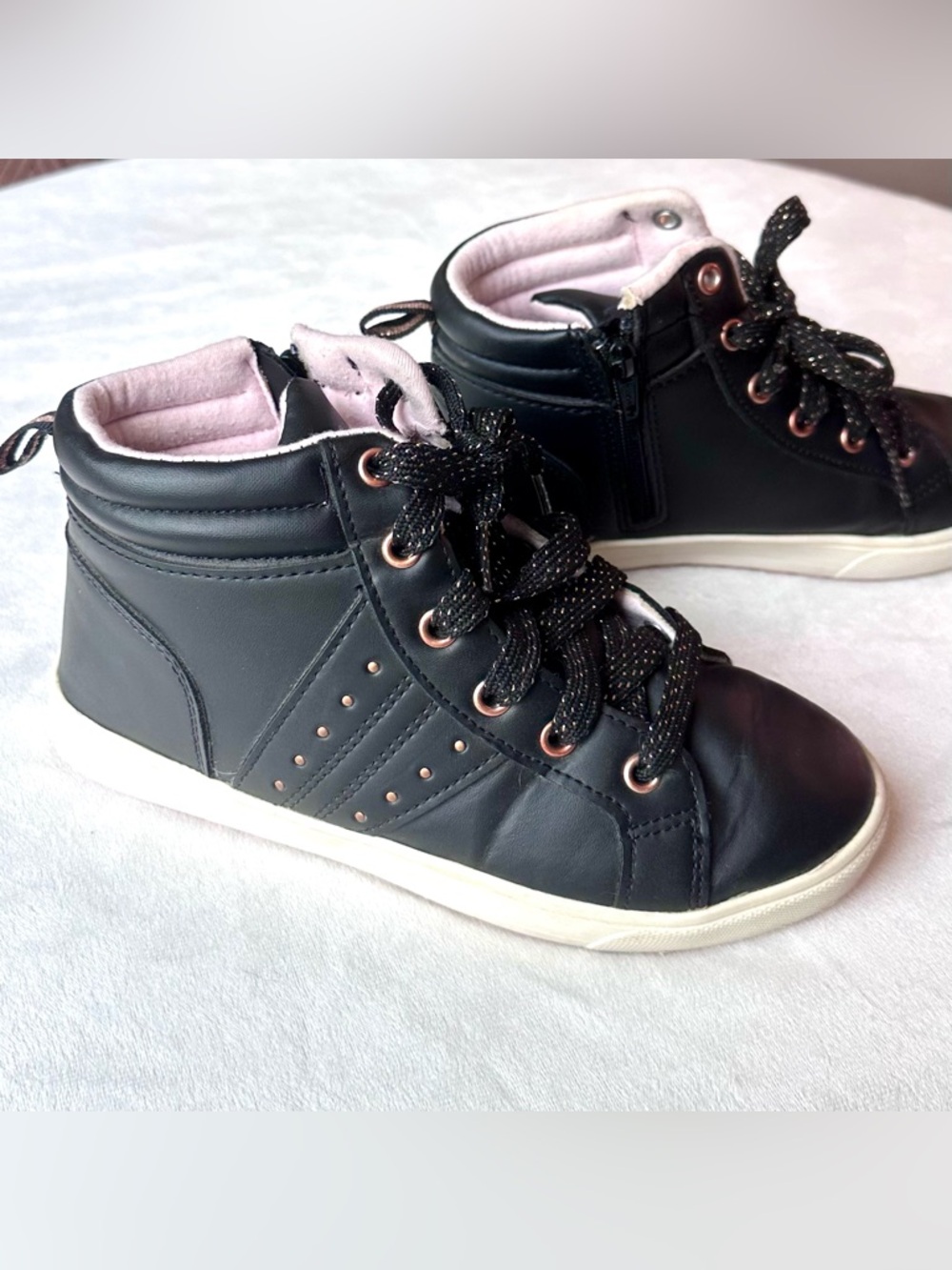 Girl’s Black High-Top Sneakers with Pink Accents